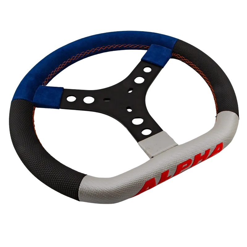 VOLANT ALPHA GRAND DIAMETRE BLEU/ORANGE 3 BRANCHES