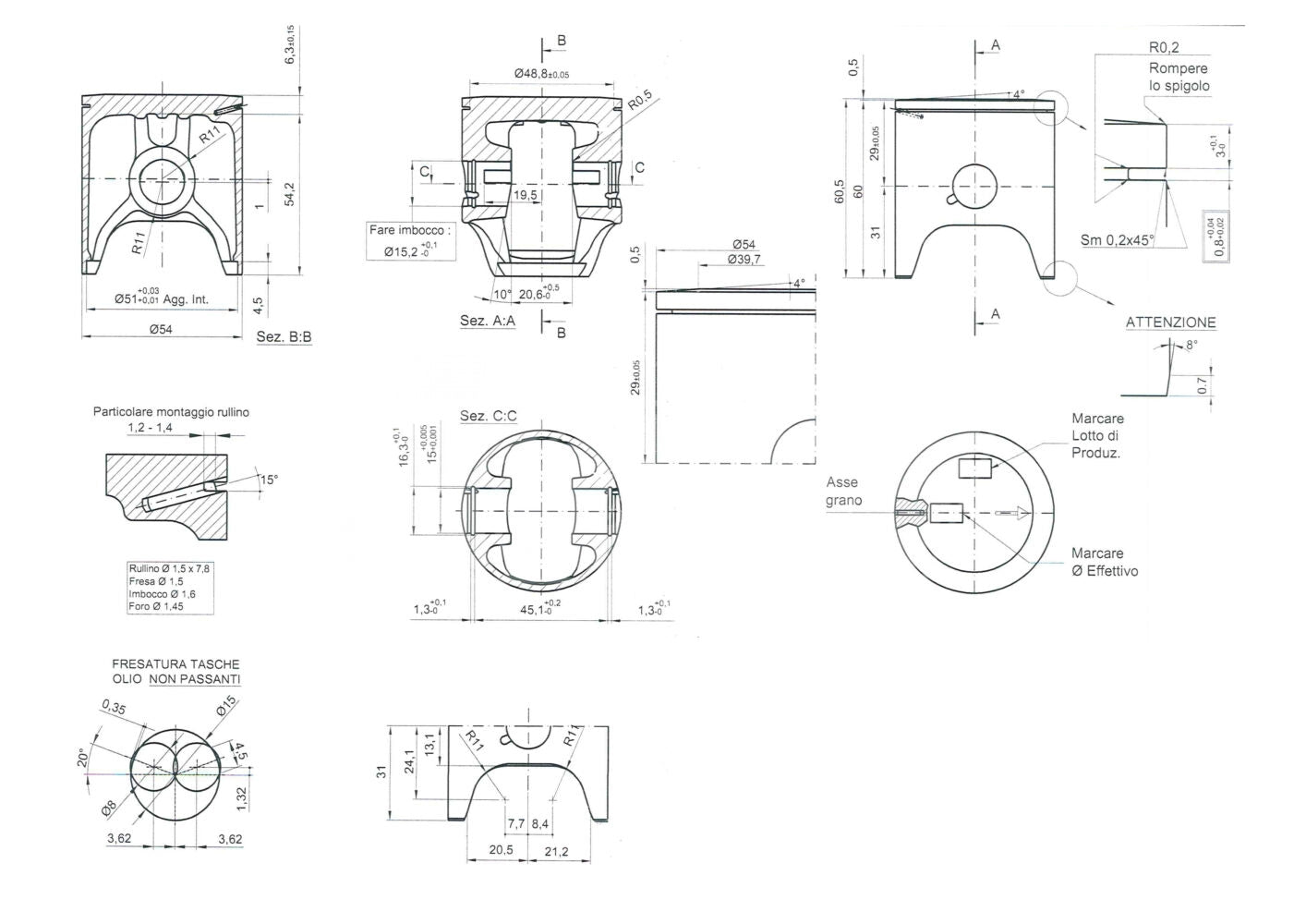 PISTON SEMI PLAT METEOR TYPE TM R1/R2 SEGMENT 0.8mm 125grs